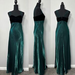 Vtg Y2K Strappy Prom Dress S/M Metallic Green Black Velvet Fairy Grunge Goth 90s